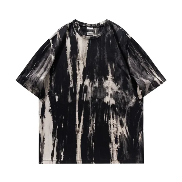 Design Abstract Tie-Dye Black and White Oversized T-Shirt - 1