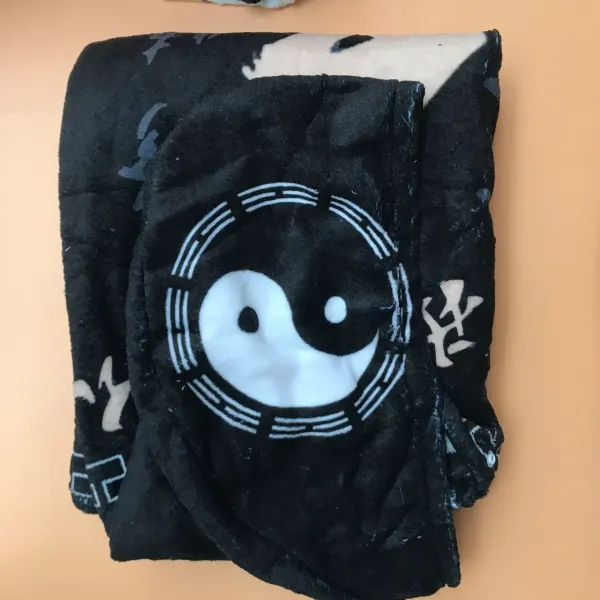 Design Hooded Towel Cape Navy Blue with Japanese Text and Geometric Print Hoodie - 22