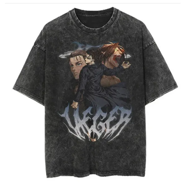 Design Attack on Titan Graphic Acid Wash T-Shirt - 1
