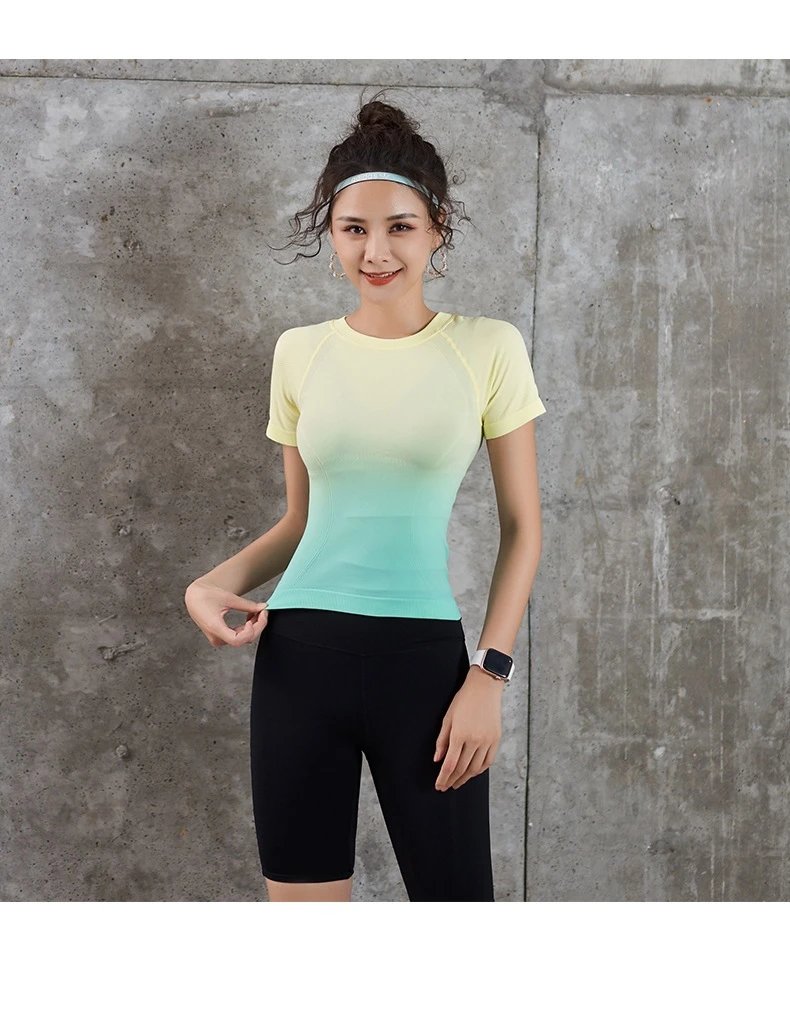 Design Gradient Ombre Crop Top Pink-to-White + Navy High-Waisted Leggings Set Activewear - 32