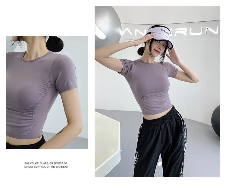 Design Cropped Short-Sleeve T-Shirt Pink + High-Waisted Leggings Brown Activewear - 18