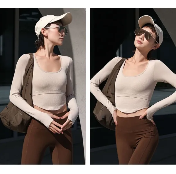 Design Long Sleeve Cropped Top and Track Pants Set in Burgundy - 12