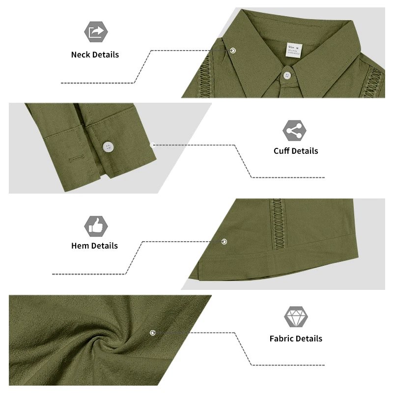 Design Guayabera-Style Shirt Army Green Shirt Tops Shirt - 15