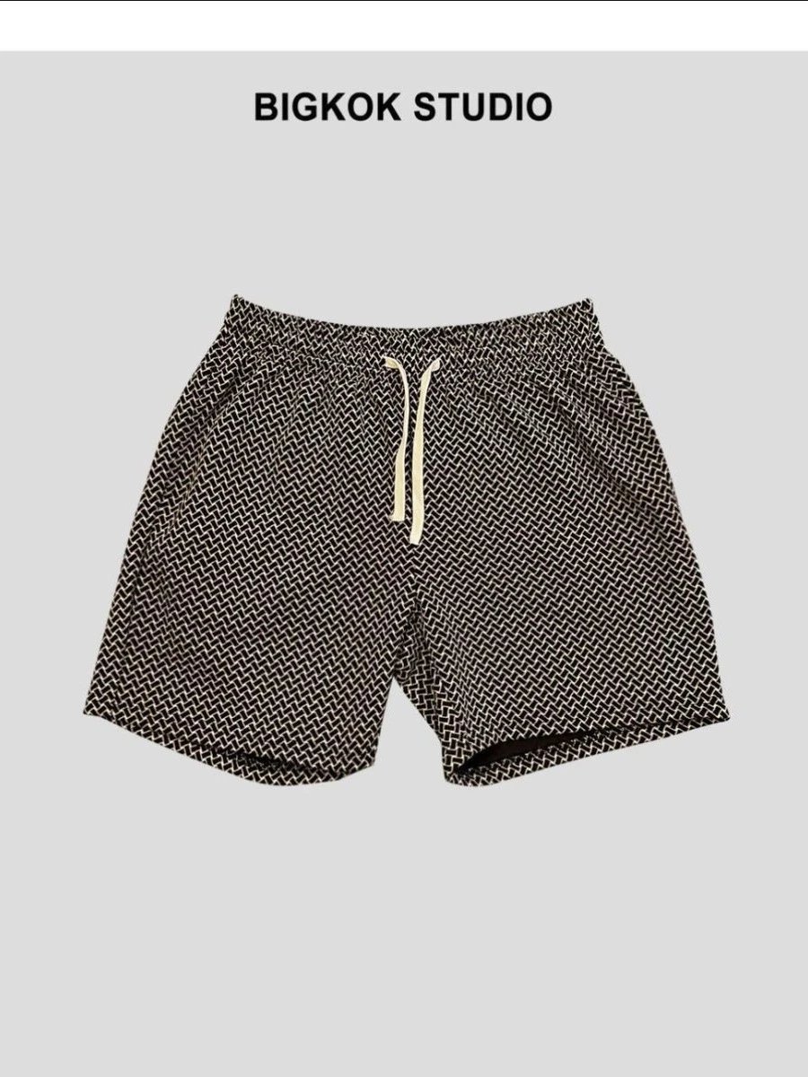 Design BIGKOK STUDIO Herringbone Pattern Drawstring Shorts Multicolor Shorts - 3