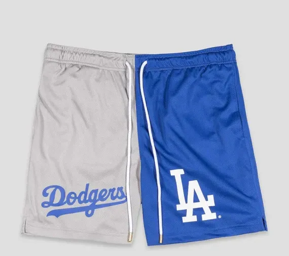 Los Angeles Dodgers Split-Design Mesh Shorts Gray and Royal Blue - 11