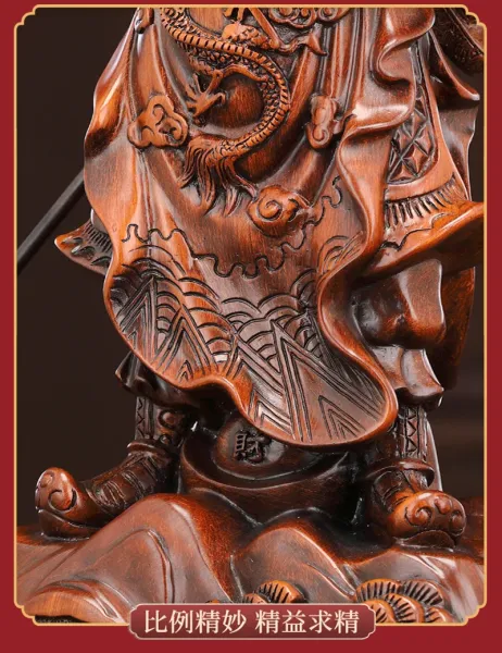 Design Guan Gong Wealth God Wood Carving Statue Brown Accessories - 11