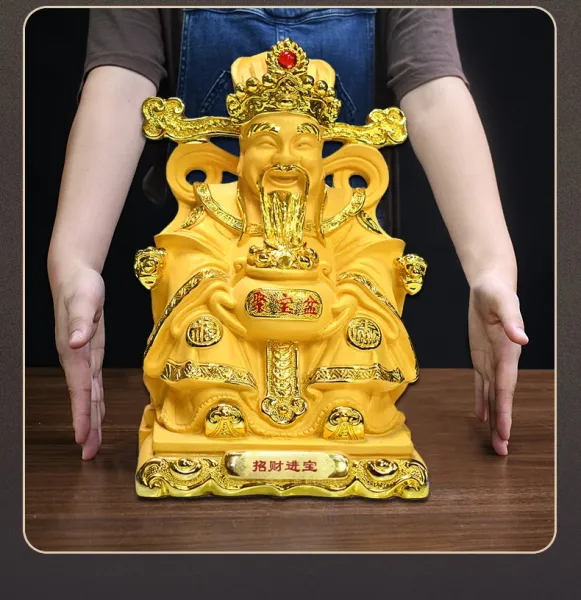 Design Golden Cai Shen Ye Statue with Treasure Basin Decorative Figurine Accessories - 12