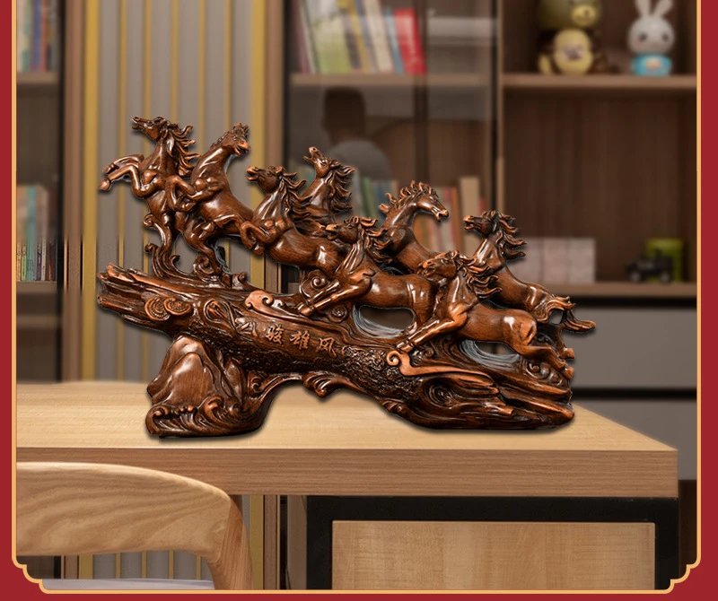 Design Eight Galloping Horses Wooden Sculpture Accessories - 10