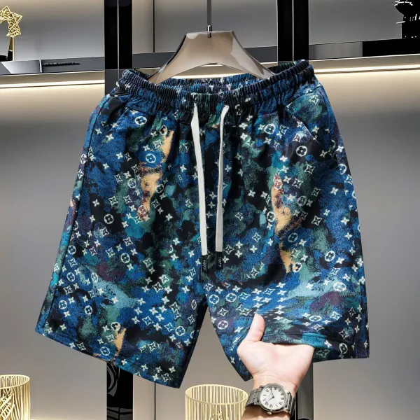 Design Zigzag Pattern Bear Embroidery Shorts Multicolor - 10