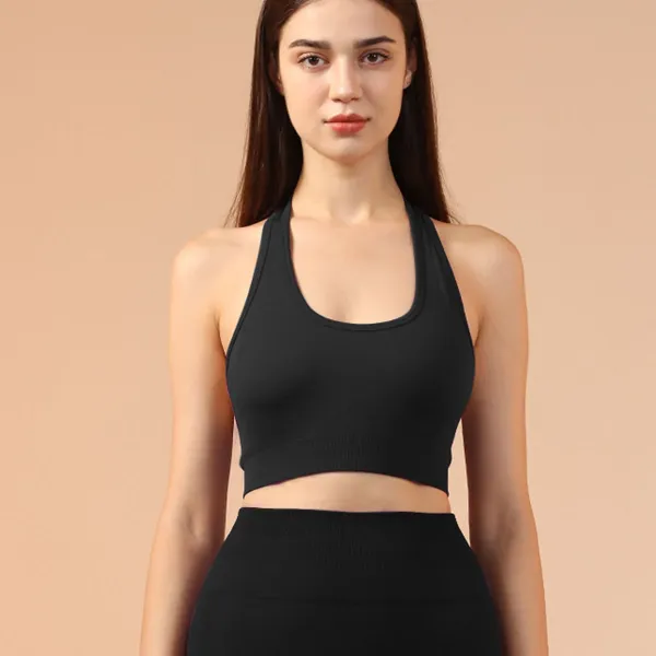 Design Halter Neck Crop Top Black Activewear - 1