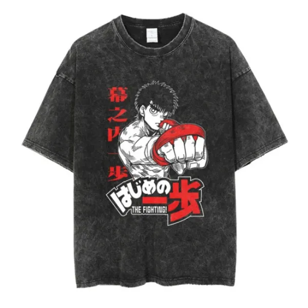 Design Hajime no Ippo The Fighting! Washed Black Graphic T-Shirt - 1