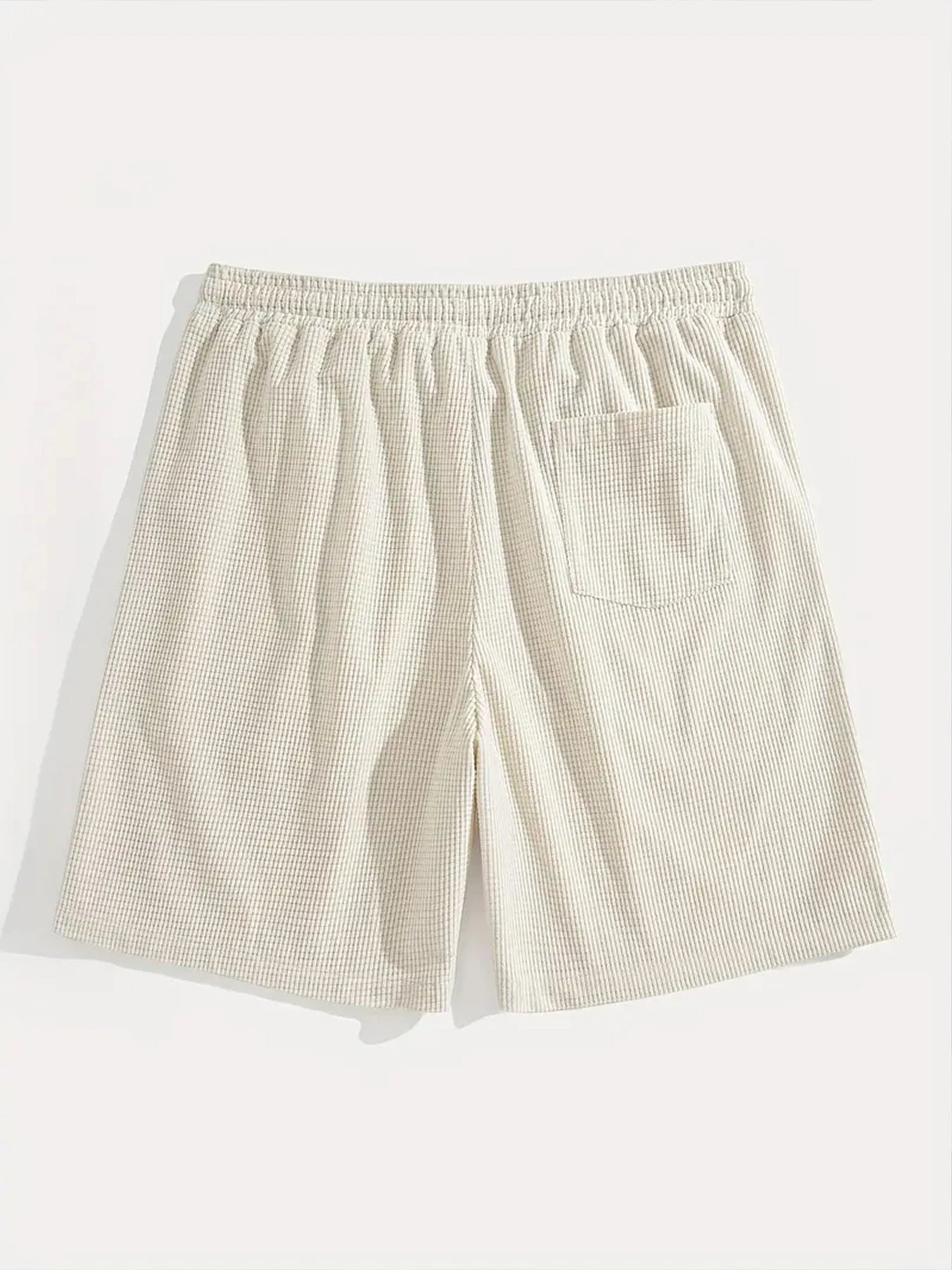 Design Waffle Texture Drawstring Shorts Olive Green Shorts - 3