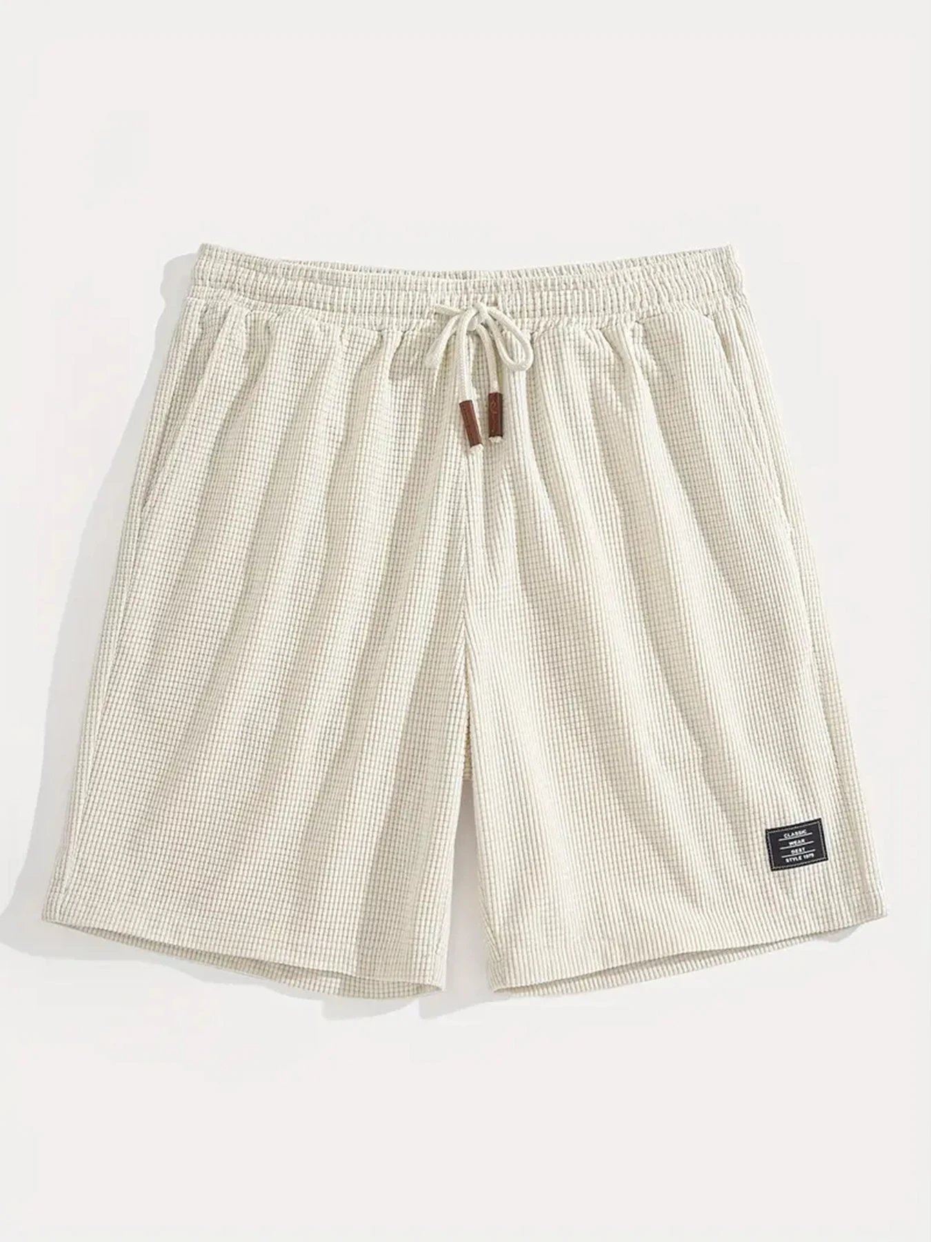 Design Waffle Texture Drawstring Shorts Olive Green Shorts - 4