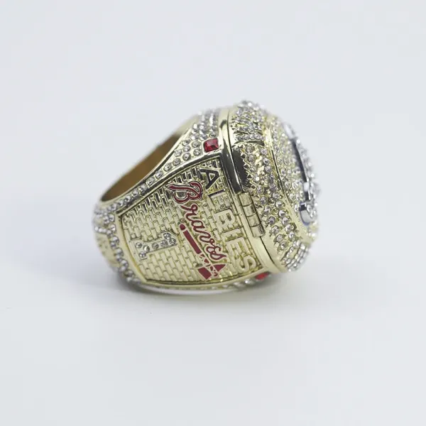 MLB Atlanta Braves Championship Ring Replica Gold Blue Crystal Rings Jewelry - 6