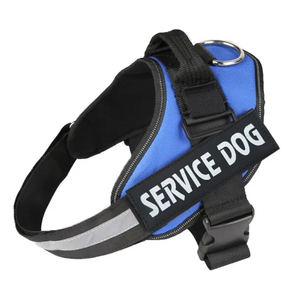 Design Service Dog Harness Blue Black Reflective Vest Bags - 1