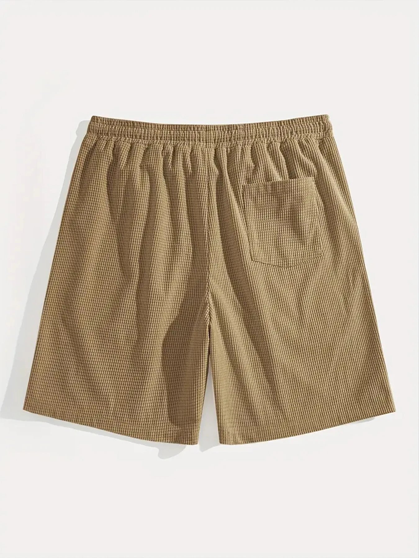 Design Waffle Texture Drawstring Shorts Olive Green Shorts - 16
