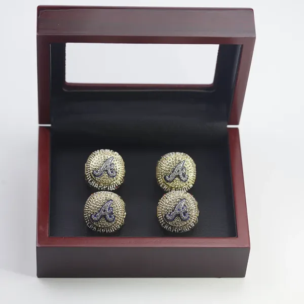 MLB Atlanta Braves Championship Ring Replica Gold Blue Crystal Rings Jewelry - 19