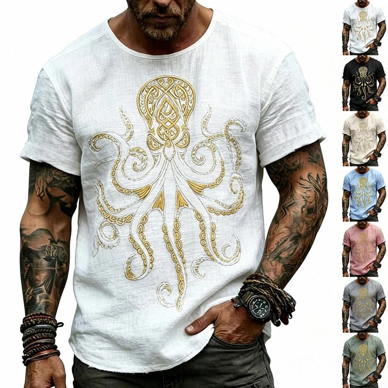 Design Octopus Embroidery Dusty Rose T-Shirt - 2