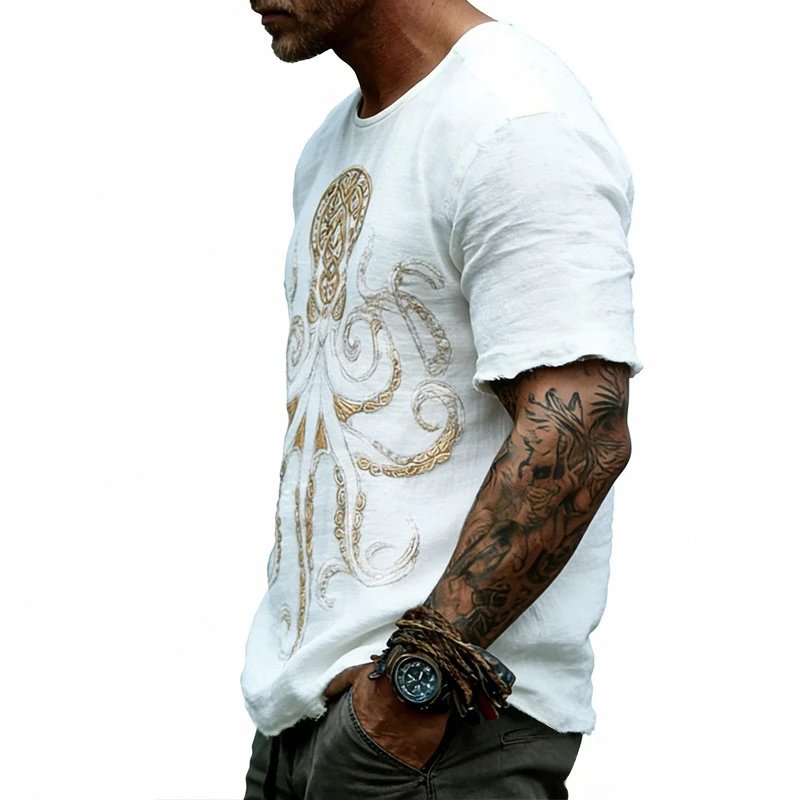 Design Octopus Embroidery Dusty Rose T-Shirt - 7