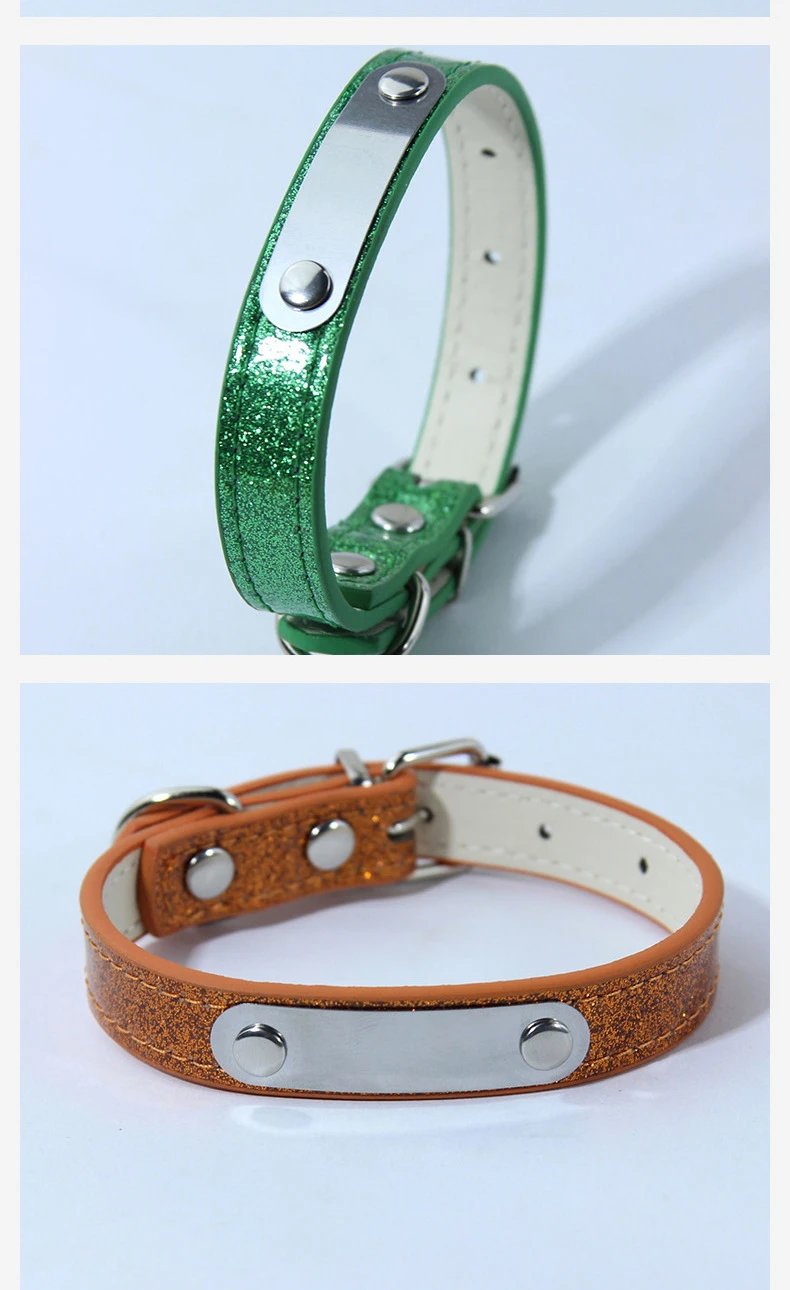 Design Pet Collar Black Speckled Leather with Silver Plate Accessories - 9