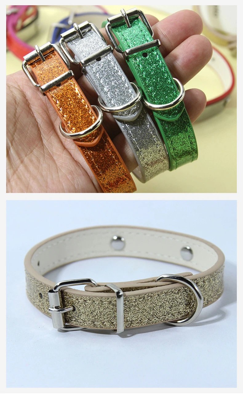 Design Pet Collar Black Speckled Leather with Silver Plate Accessories - 11