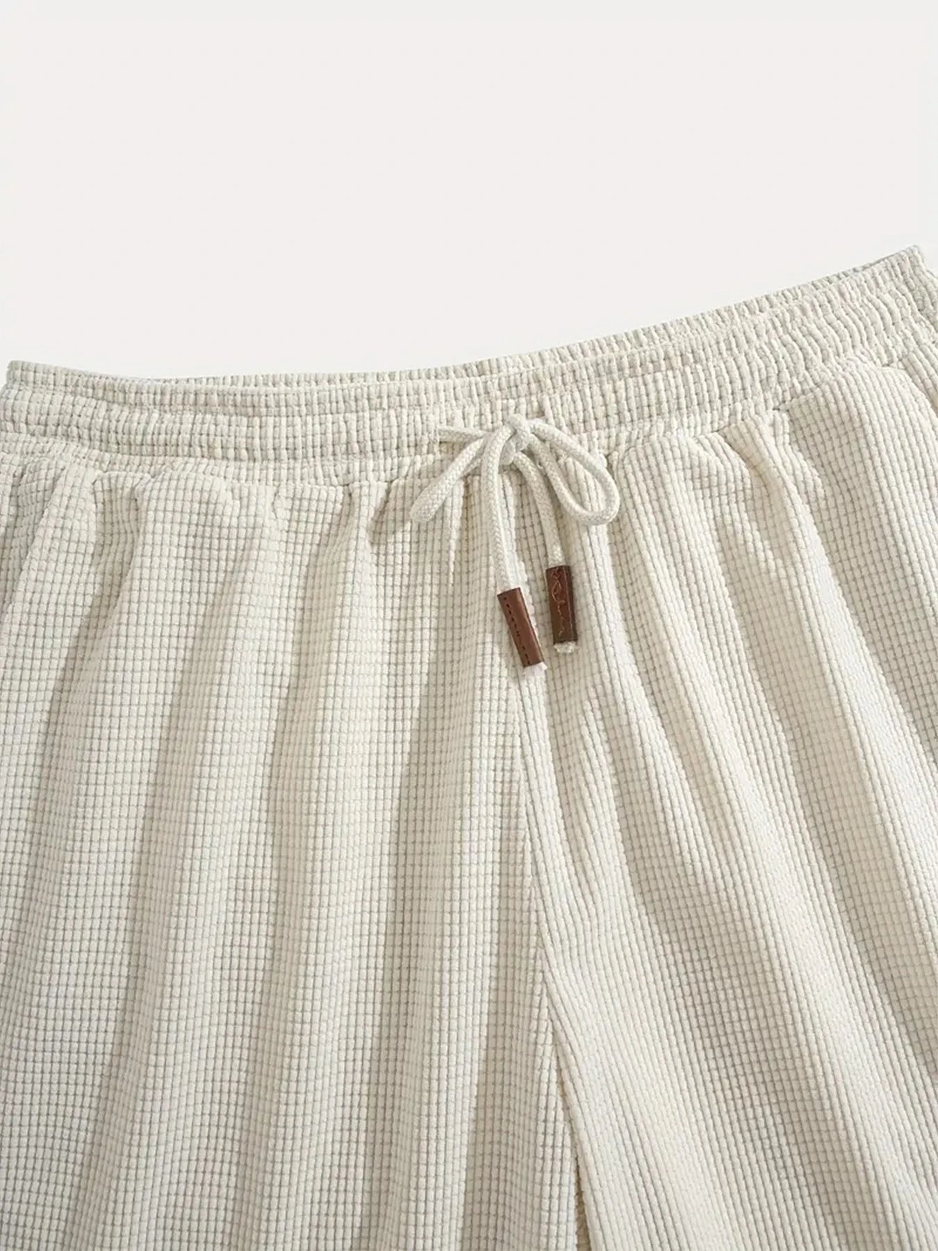Design Waffle Texture Drawstring Shorts Olive Green Shorts - 5