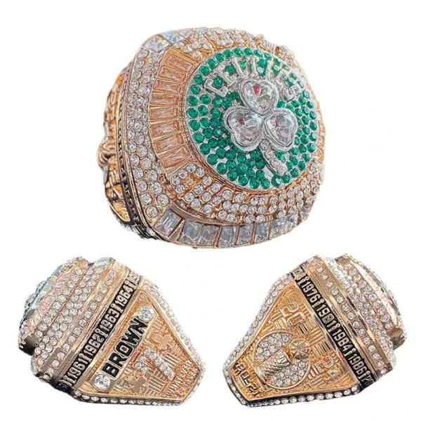 Design Custom Championship Ring Set with Shamrock Motif and Engraved Years Rings Jewelry - 7