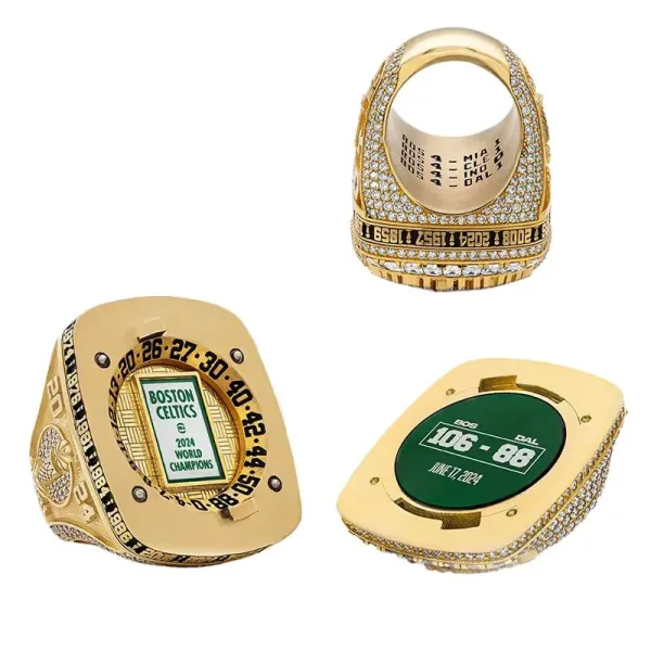 Design Custom Championship Ring Set with Shamrock Motif and Engraved Years Rings Jewelry - 9
