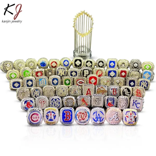 MLB Championship Rings Collection with World Series Trophy Replica in Display Case Jewelry - 6