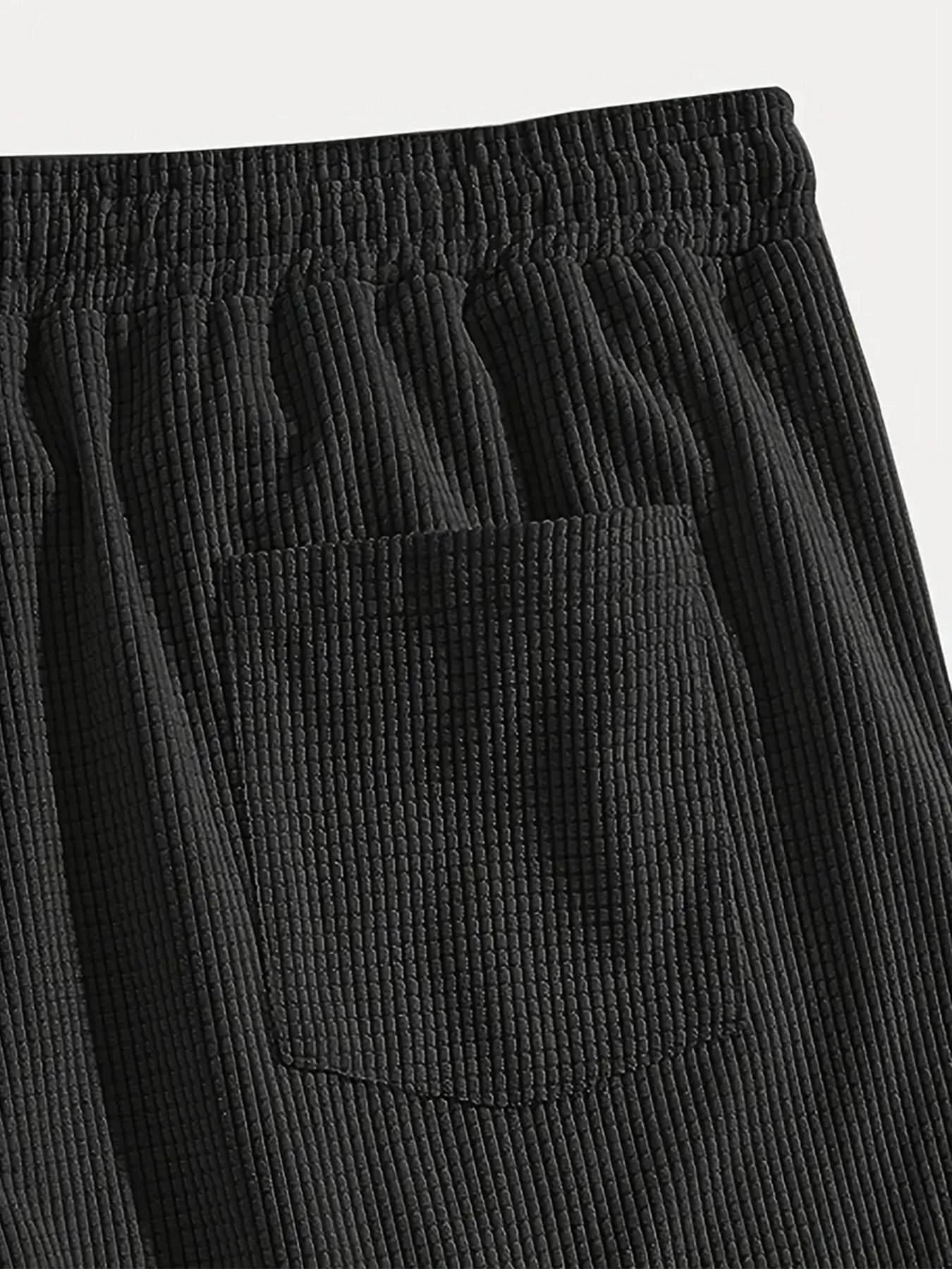 Design Waffle Texture Drawstring Shorts Olive Green Shorts - 14