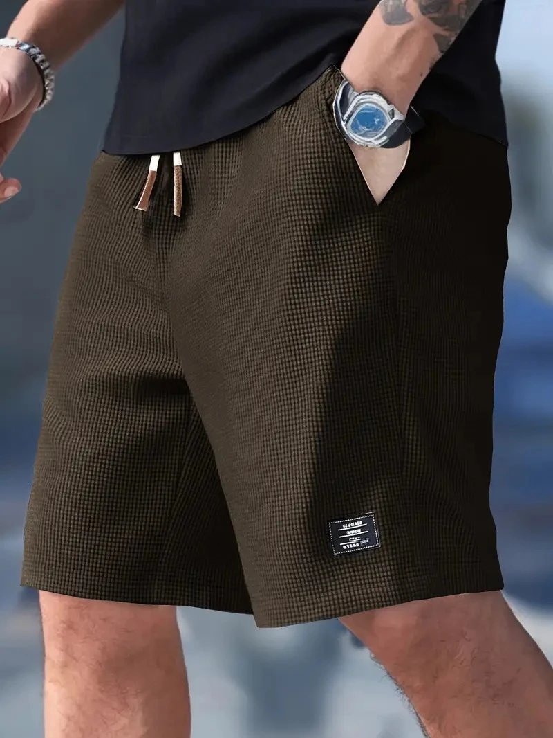 Design Waffle Texture Drawstring Shorts Olive Green Shorts - 45