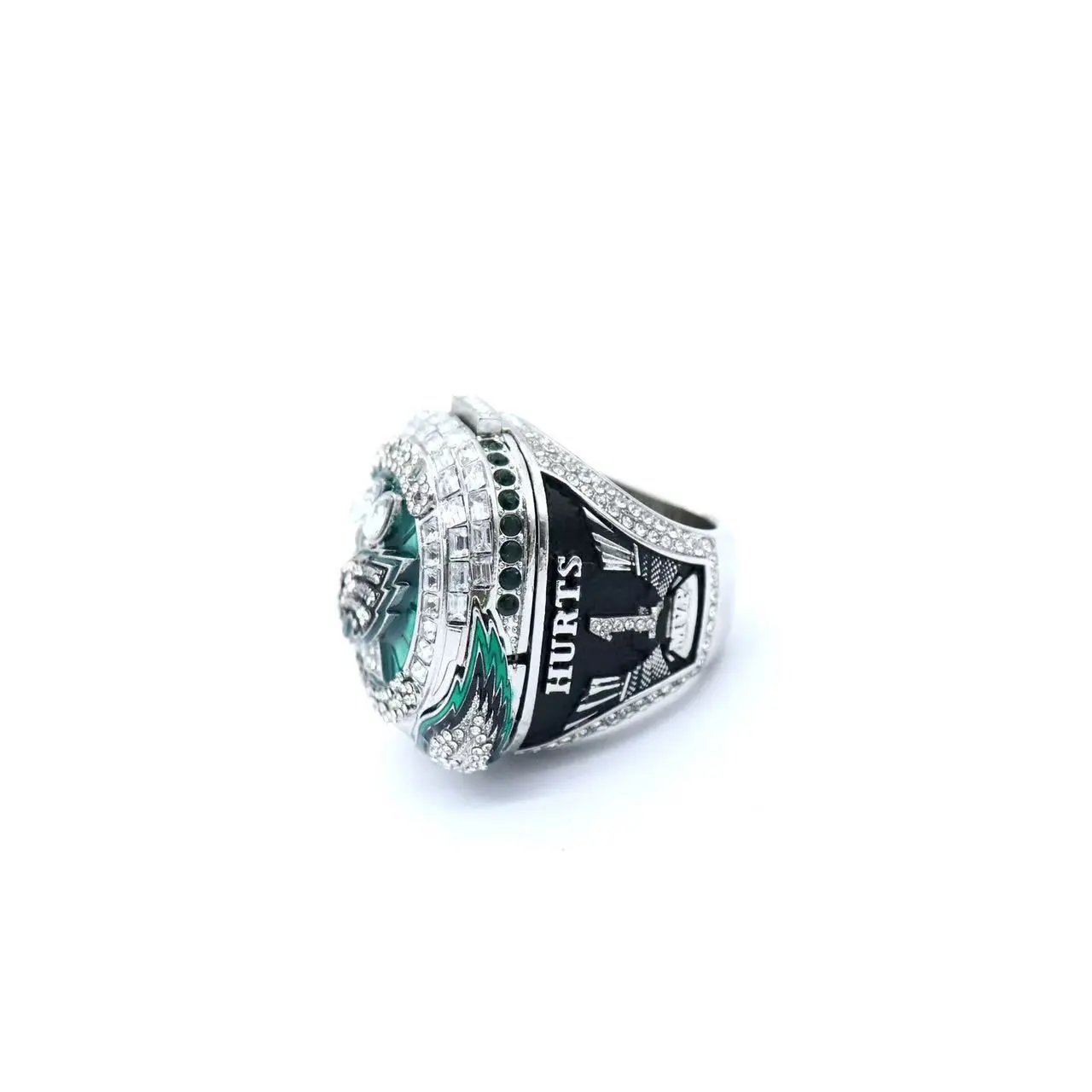 Design Philadelphia Eagles Super Bowl LII Championship Ring Hurts Edition Silver Green Black Ring Jewelry - 4