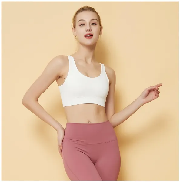 Design Sports Bra and High-Waisted Leggings Set in White and Dusty Rose Activewear - 12
