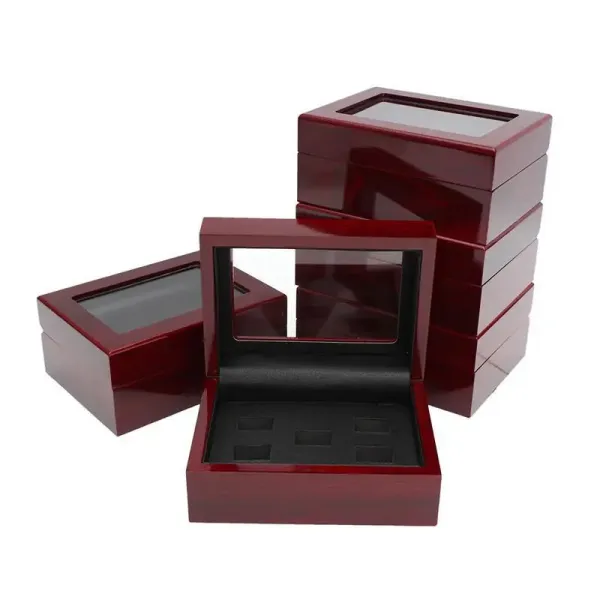 Design Wooden Ring Display Box Red with Black Velvet Insert Jewelry - 2