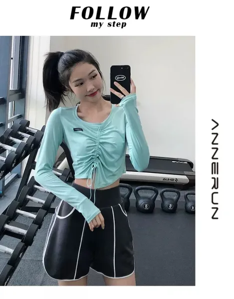 Design Long Sleeve Ruched Crop Top White Activewear - 11