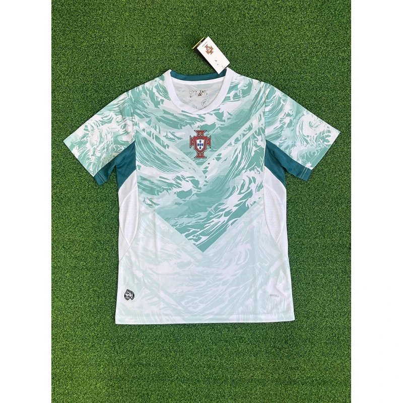Portugal National Team 2024 Away Jersey White Teal Wave Print Jersey