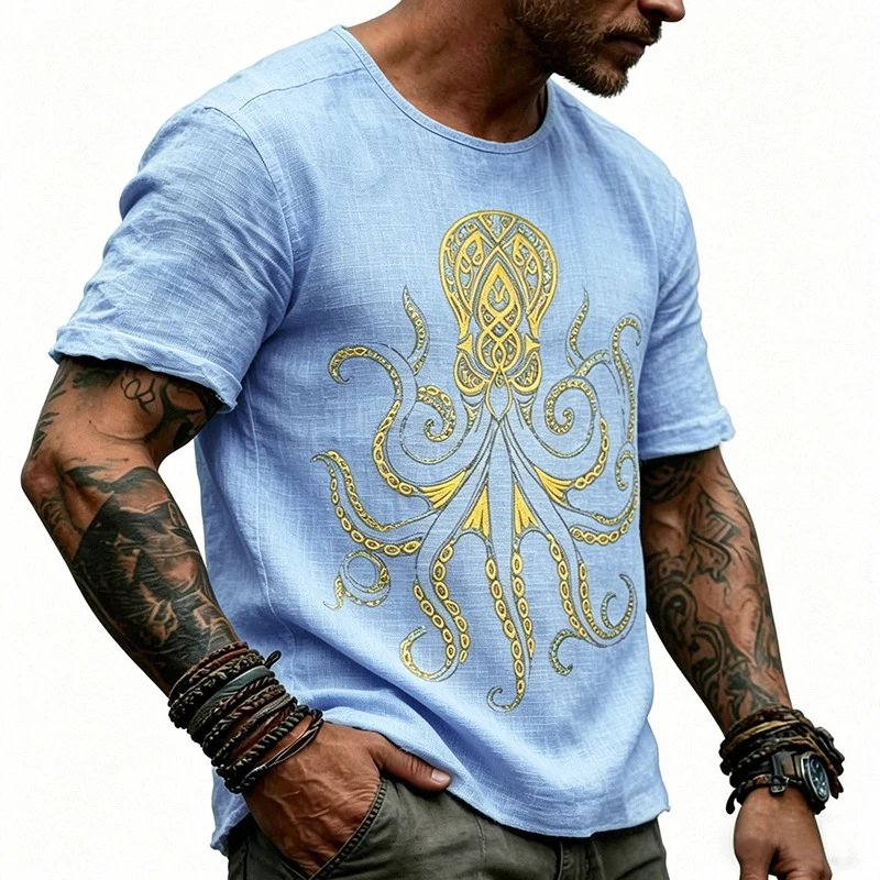 Design Octopus Embroidery Dusty Rose T-Shirt - 56