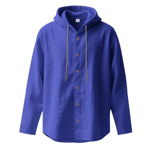 Design Hooded Linen Shirt Brown Men's Beachwear - 18