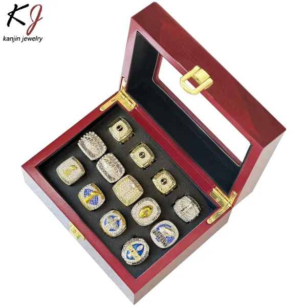 Design Kanjin Jewelry Fantasy Football Championship Rings Collection Red Wooden Display Box Accessories - 3
