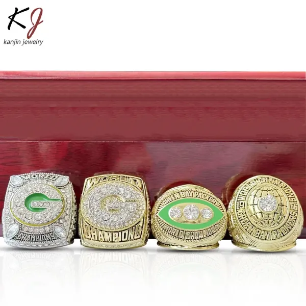 Design Kanjin Jewelry Green Bay Packers Championship Rings Set in Wooden Display Box Jewelry - 6