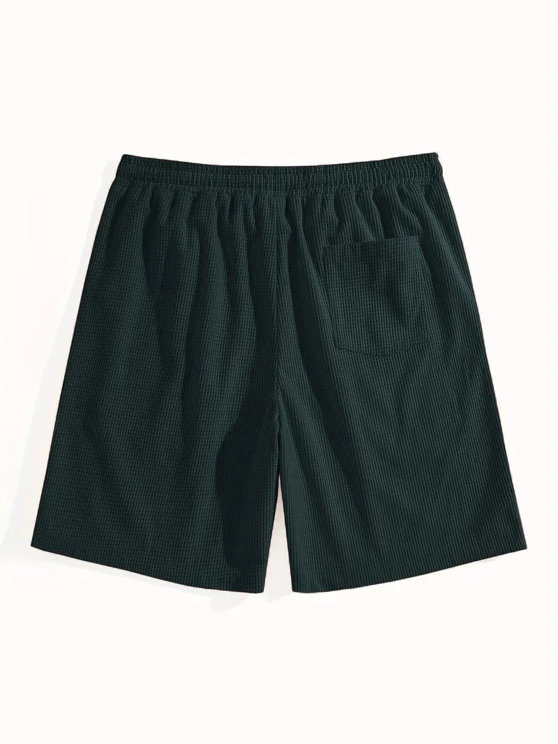 Design Waffle Texture Drawstring Shorts Olive Green Shorts - 43