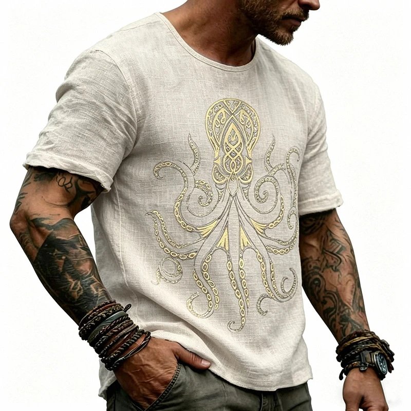 Design Octopus Embroidery Dusty Rose T-Shirt - 78