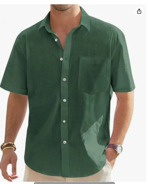 Design Short-Sleeve Linen-Blend Shirt Forest Green Tops Shirt - 6
