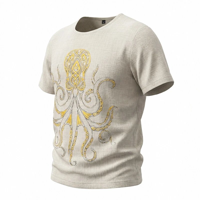 Design Octopus Embroidery Dusty Rose T-Shirt - 82