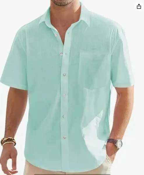 Design Short-Sleeve Linen-Blend Shirt Forest Green Tops Shirt - 4