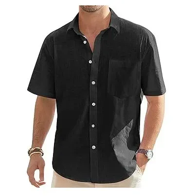 Design Short-Sleeve Linen-Blend Shirt Forest Green Tops Shirt - 11