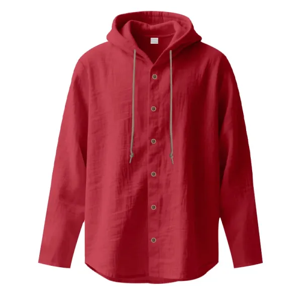 Design Hooded Linen Shirt Brown Men's Beachwear - 66