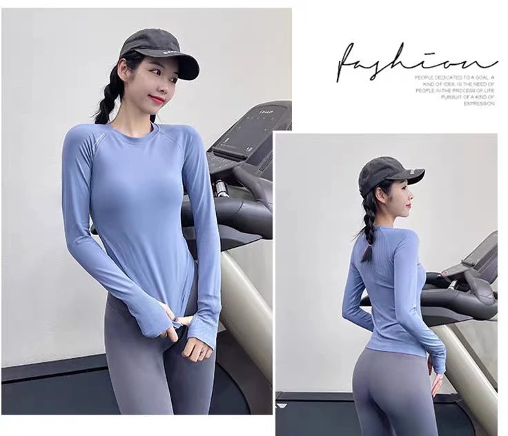 Design Long Sleeve Base-Layer Top in Periwinkle Blue with Ribbed Cuffs Activewear - 16