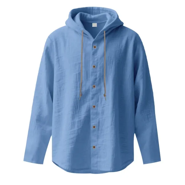Design Hooded Linen Shirt Brown Men's Beachwear - 73