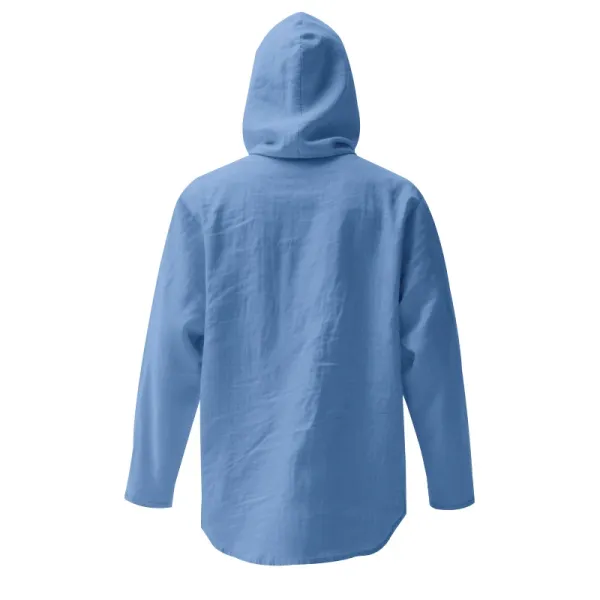 Design Hooded Linen Shirt Brown Men's Beachwear - 74